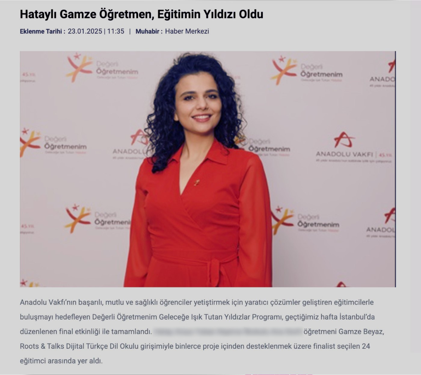 Haber sitesi: Hataylı Gamze Öğretmen, Eğitimin Yıldızı Oldu